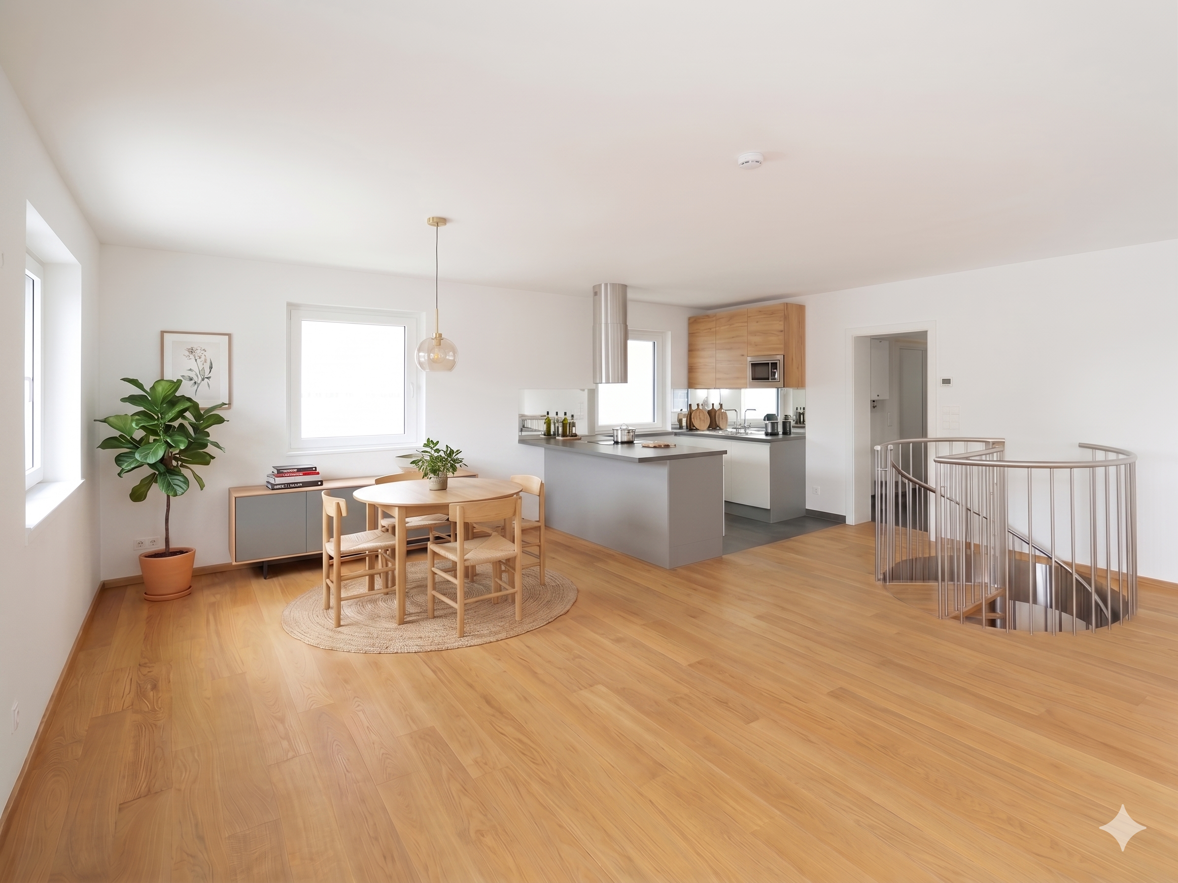 Apartment 1 – offener Wohn- und Essbereich