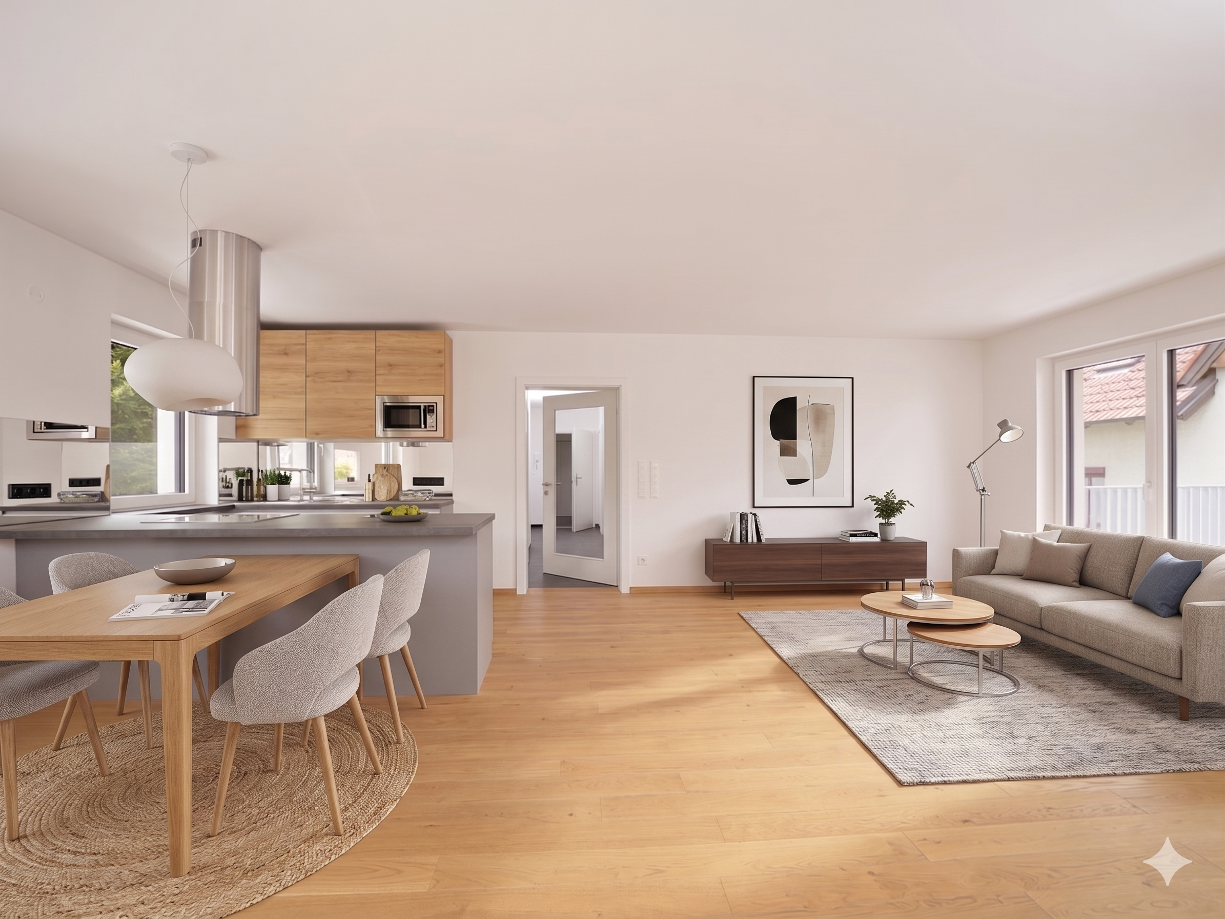 Apartment 3 – Wohn- und Essbereich mit Küche